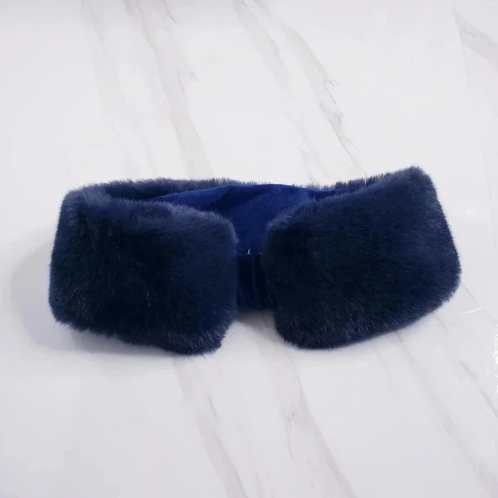 Chico's Faux-Fur Headband Navy Blue Cold Weather Luxe Cozy Soft One Size